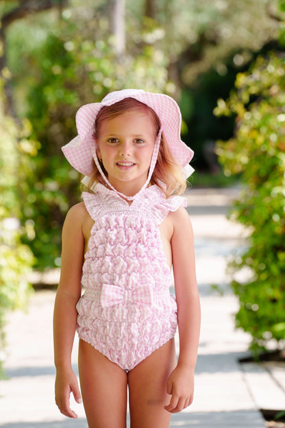 SAMPLE Pink Gingham Cotton Frilled Swimsuit