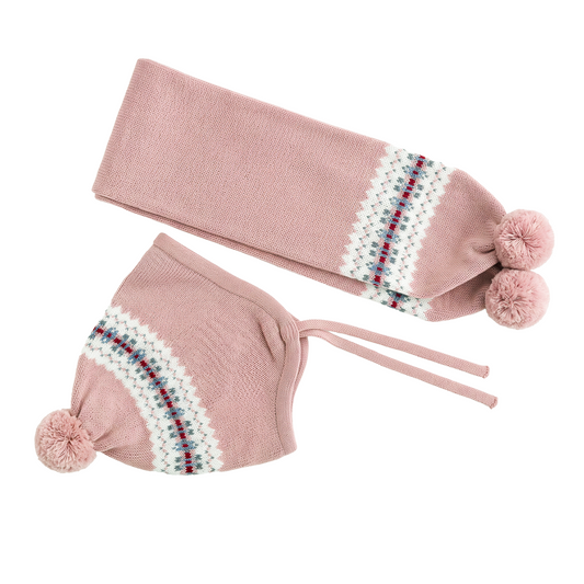 Pink Fair-Isle Bonnet & Scarf